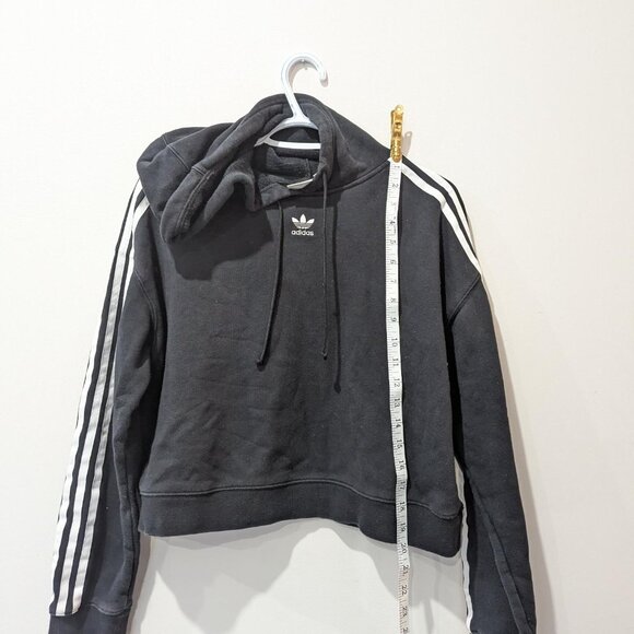 Adidas Classic Black Crop Hoodie Women's S Athleisure 100% Cotton Streetwear - Picture 7 of 8